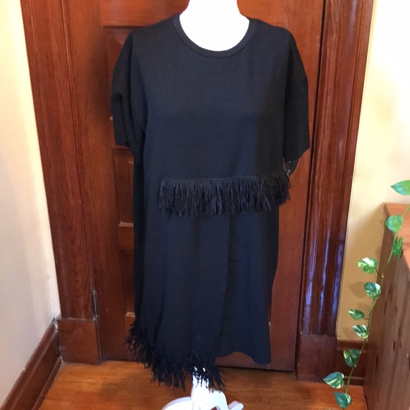Zara Dresses & Skirts - Zara Trafaluc Asymmetrical Fringe Black Sweatshirt Dress (Size L)